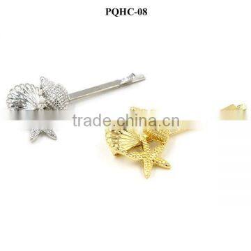 2015 Simple fashionable nautical style gold and silver shell and starfish hairpin