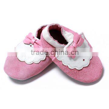 2016 latest comfortable adorable pink white with bow grind arenaceous PU princess shoes