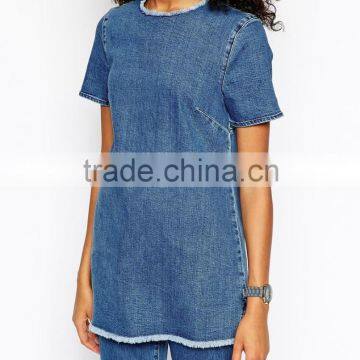 women's crew neckline denim tunic long t-shirt