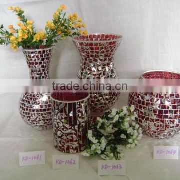 mosaic glass vase and candle holder with Electroplating patern