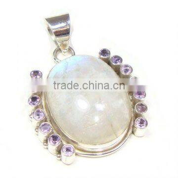 Sterling Silver Rainbow Moonstone & Amethyst Pendant