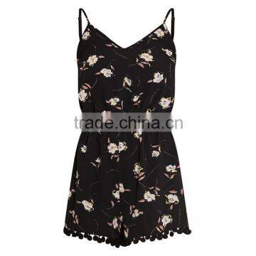 2016 New Fashion Floral Printed Playsuit Young Girls Pom Pom Romper Wholesale