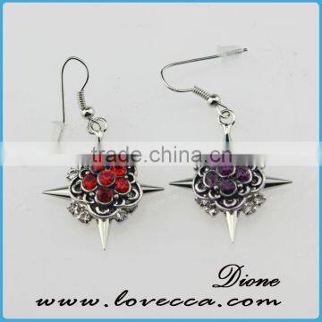 High quality fashion women silver red rhinestone drop earrings for sale