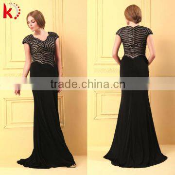 Hot Sale Nice Beading Sequins Cap Sleeve High Tall Sex Prom Dress With Cap Sleeves