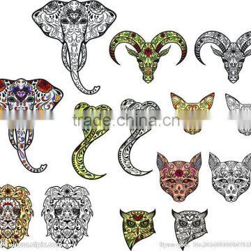 full colors and black animal heads temporary skulls tattoo for man arm