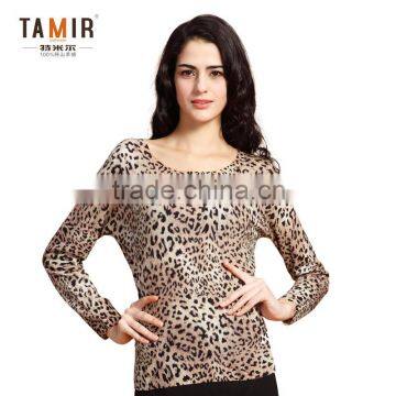 Leopard Print Cashmere Women Knitting Pattern Sweater, Women Fancy Round Neck Knitting Sweater