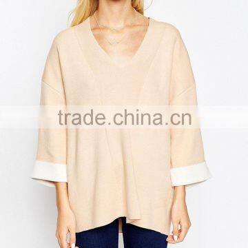 Plus Size Clothing Tunic Woman 3/4 Wide Sleeve v Neck Woolen Lady Blouse photo-2