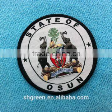 elephant logo overlocked border woven badge/emblem with back iron on