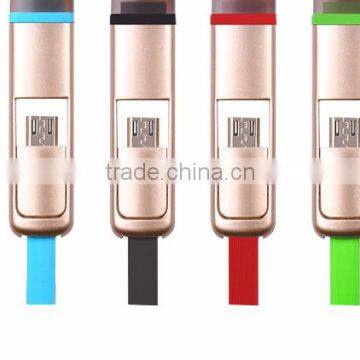 Universal data cable for samsung&iphone 2in1 Noodle USB Cable Metal Shell cable