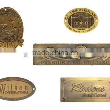 custom metal badge, Brass embossed label, oval badge, Brass furniture label, metal tag