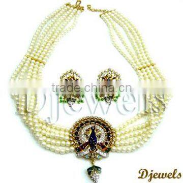 Natural Pearl Necklace Sets, Diamond Necklace sets, Indian Bridal Jewellery