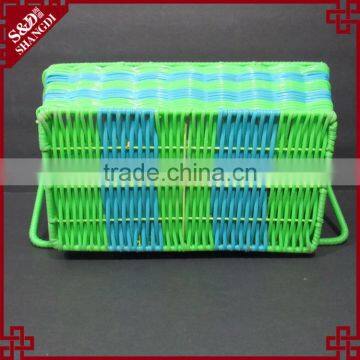 New Kitchen Storage Tool Green & Blue Plastic Wicker Woven Utensil Holder