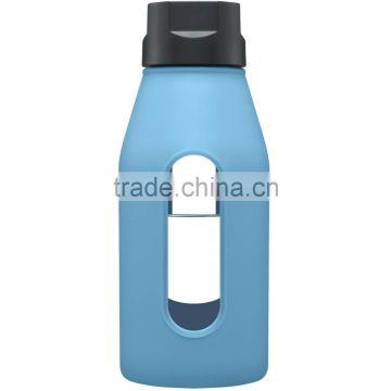 Light blue glass water bottle silicone protective cover