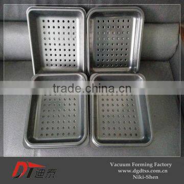 ABS of Dark grey rectangle perforate plastic tray by vacuum forming