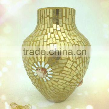 Wedding Decor Fashionable Design Beaded Mosaic Shapes Glass Gold Vases photo-5
