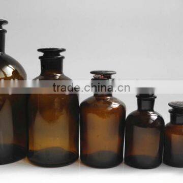 medical brown glass laboratory bottle with glass stopper lid