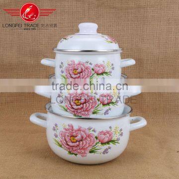 china beautiful decal high quality hot sale 3pcs enamel hot pot casserole wholesale