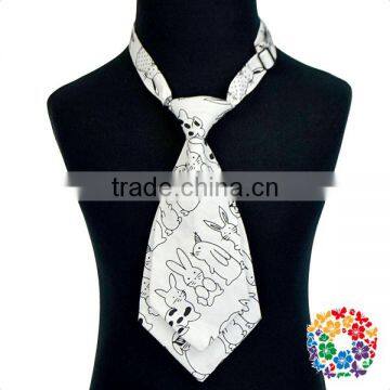 Black White Bunny Printed Polyester Baby Necktie Adjustable Boys Neckties