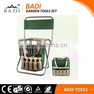 BADI 5 Piece Garden Tool Set includes Folding Stool with Tool Bag Tools