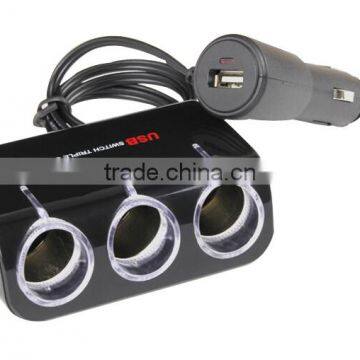 12V/24V Car Cigarette Lighter Three Socket