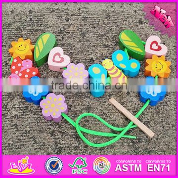 2016 new design educational wooden toddler threading toys W11E063