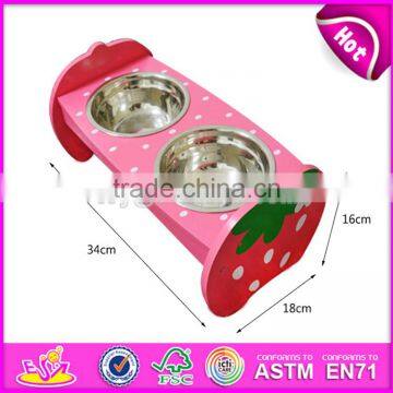 High Quality Double Stainless Steel Pet Bowls Wooden Dog Feeder W06F046 photo-2