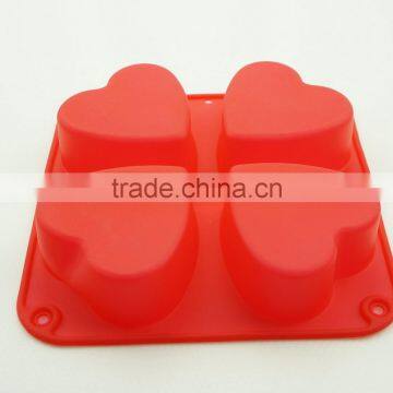 11193 Top Quality Silicone Flexible 4 Cavity Heart Shaped Soap Molds