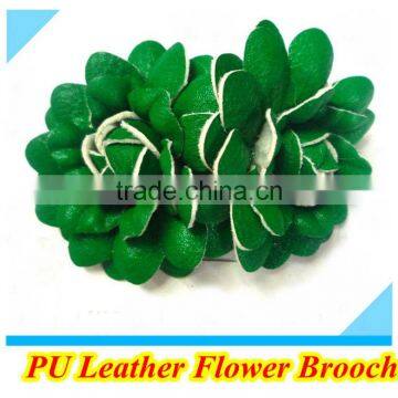 2015 new green PU leather flower clip / brooch