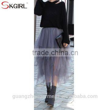 Fashion street style elastic high waist asymmetric multi layers mesh tulle puffy tutu skirts for young ladies