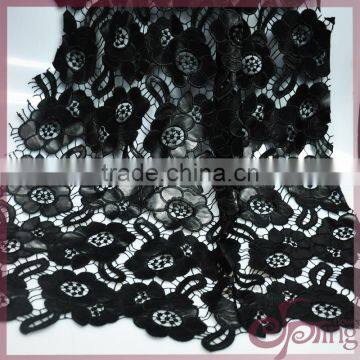 Black flower laser leather fabric, elegant water soluble embroidery lace fabric