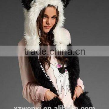 wholesale Europe and USA winter female faux rabbit fur animal hat togther with scarf