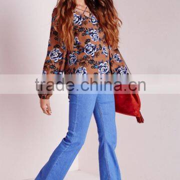 Best Selling Ladies Floral Printed Casual Blouse Low Price photo-4
