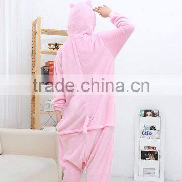 Coral Fleece Cartoon Adult Animal Jumpsuit Animal Pajamas Jumpsuit Pink Pig Design photo-2