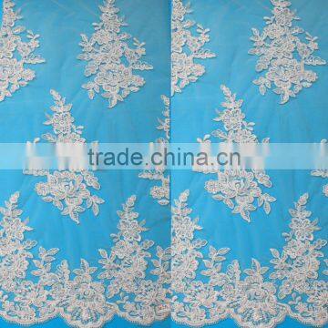 Manufacturer Supplier african lace fabric with beads for wedding dress bridal gown