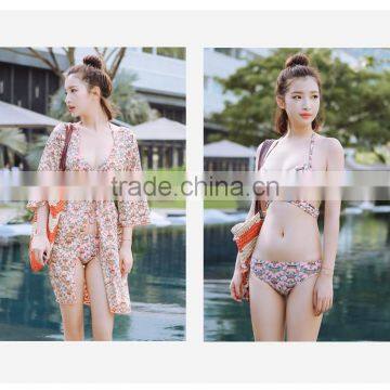 Floral Print Three Pieces Bikini Sets Girls Sexy Beach Wear photo-3