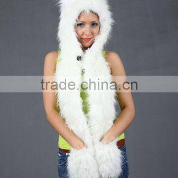 Faux Fur Snapback Hat For Girls Fluffy White Wolf