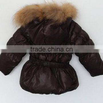 Cute Girls Brown Color Faux Fox Fur Collar Down Jacket photo-2