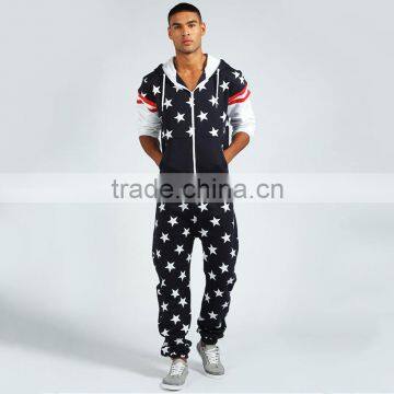 Hot sale 100%cotton star print hooded onesie with side pocket mens onesie