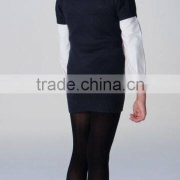 Fashion V Neck Cotton Short Sleeved Girls Argyle Sweater photo-4