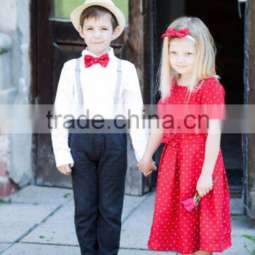 Kids Clothing Wholesale 2016 Fashion Polka Dots Printed Kids Beautiful Model Dresses Sister And Brother Matching Clothing photo-2