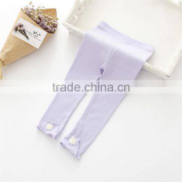 S32836W Cute Flower Appliqued Kids Girl Baby Tight Pants Toddler Stretch Trousers photo-4