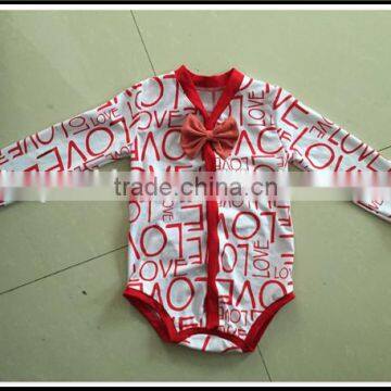 Hot Sales Unisex Clothes Open-seat Romper Baby Love Pattern Knot Bow Onesie Organic Cotton Infant Long Sleeves Spring Bodysuits