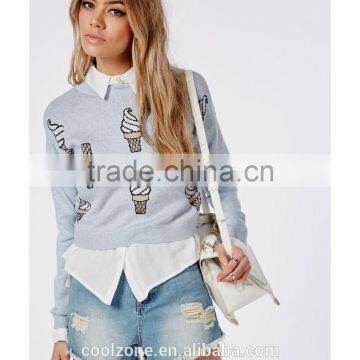 China Wholesale Ice Cream Knitted Sweatshirt Women Crop Hoodies photo-5