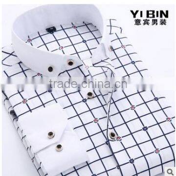 White dress shirt for boy fashionable uk style plaids slim fit casual shirt designs for men