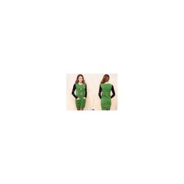 S M Crew Neck Sleeveless Womens Pullover Sweaters With Pockets , Green Long Dress Sweater