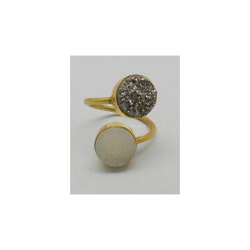 White & Silver Druzy 10mm Round Adjustable Silver Gold Plated Ring photo-3