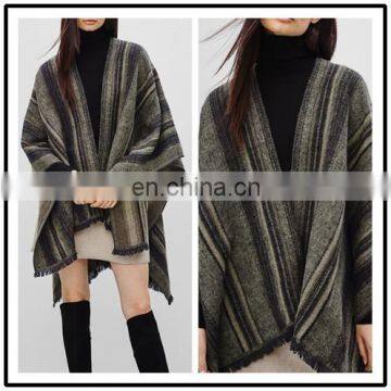 Striped Loose Fringe Woolen Japanese Uniform style Kimono cardigan