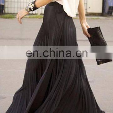 Wholesale chic street styles black flowy pleated maxi skirt