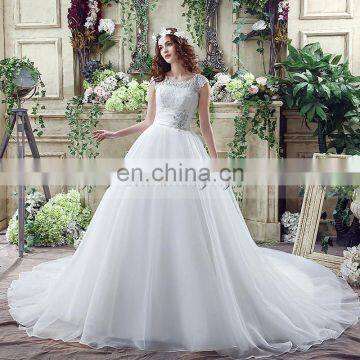 Wholesale Cap Sleeve Lace Top Organza Wedding Dresses SQS041