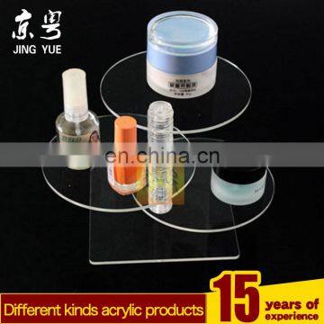 3 tiers acrylic pmma plexiglass round cosmetic display stand round rotating cosmetic display
